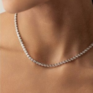 New white Gold Plated Bezel CZ Tennis Necklace | 16.5” Sparkly Choker